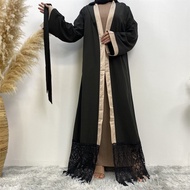 Ramadan Baju raya Cardigan abaya maxi dress Muslim abaya Muslimah Fashion women lace Belt abayas