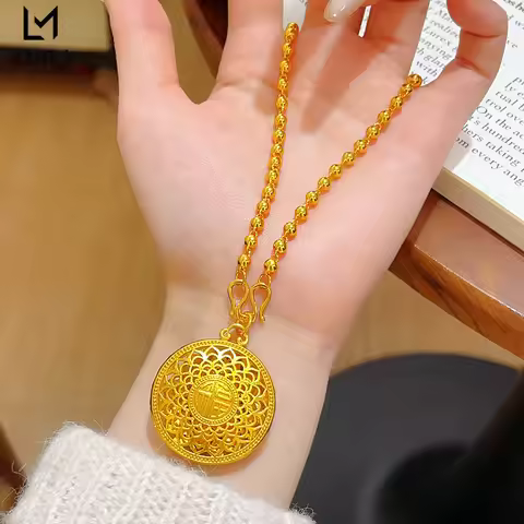 Precious Pendant Women's 24K Gold AU999 - 24K Gold Eight Treasures Compass Pendant, Hollow Bead, Fes
