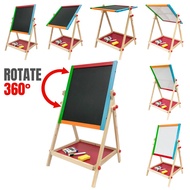 Wooden Easel Magnetic Double Sided Whiteboard and Blackboard Kid Drawing Board Papan Hitam Putih Bud