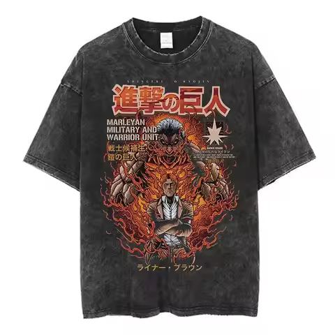 Anime Attack on Titan Washed T-shirt Shingeki No Kyojin Season 4 Final Rumbling Eren Yaeger Trendy O