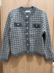 小香風灰藍色格紋針織外套