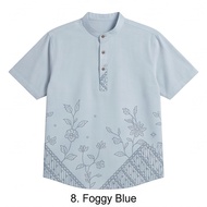 Ethnic Aztec Pattern Embroidered Mandarin Collar Polo, Men's Navy Blue Short Sleeve Casual Henley Sh