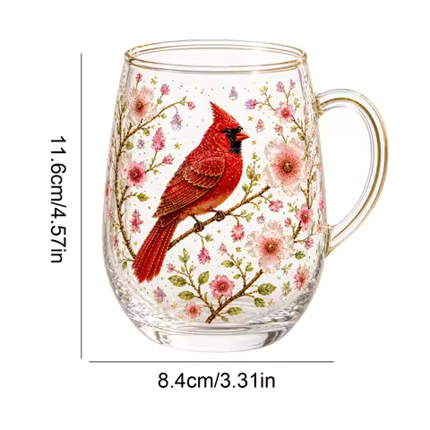 Morning Bliss Glass Tea Cup Multi Purpose Vintage Botanical Drinking Cup Gold Rimmed Embossed Tea Cu