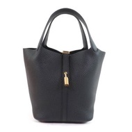 全新愛馬仕 Picotin Lock MM 黑色 Taurillon Clemence 皮革手提包，金色五金配件，雙印章，含原廠盒和防塵袋，法國製造