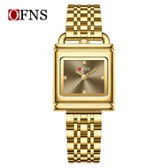 OFNS Womens Square Lock Watch Luxury Quartz Watch Top Leather/Solid Steel Band 30M Waterproof 12 Col