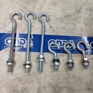 gantungan/Hook bolt 8×40 mm drat kasar plus mur sama ring