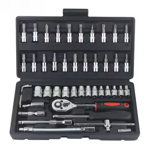 46pcs Drive Ratchet Torque Wrench Combo Auto Repairing Set Mechanic Tool Car Repair Tool Kit 1/4-Inc