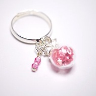 A Handmade 粉紅色水晶吊飾玻璃球指環