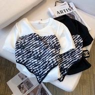 Xiao French Sweet Hot Girl Short Irregular Top Design Feel Niche Chic Fake Two-Piece Stitching Short