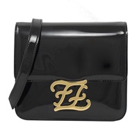 FENDI 8BT317 Karligraphy FF 迷你翻蓋雙層斜背包.黑