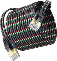 SNANSHI Cat 7 Ethernet Cable 25 ft - Flat Nylon Braided Desig, Easy Installation and Durability 10Gb