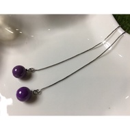 Subang Kristal / Natural Crystal Purple Mica 925 Silver Earrings Ear Line 倩ηΆζ°΄ζΆ η΄«δΊζ― θ³ηΊΏ 7.6mm