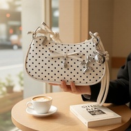 Polka Dot Bow Crescent Purse | Black & White | Silver Zipper & Charms | Y2K Mini Handbag For Women P