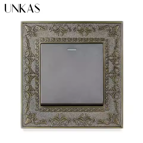 UNKAS 1 2 3 4 Gang 1 / 2 Way Wall Light on / Off Switch Grey 4D Embossing Panel Retro Zinc Alloy Lux
