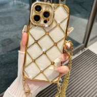 TPU Sparkling Diamond Luxury Rhombic Lanyard 1pc Rhinestone Patterned 6D Electroplated TPU Phone Cas