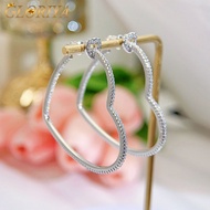GLORIYA Lovely Shiny Heart Shaped Big Hoop Earrings Paved Tiny Cubic Zircon Stones Silver Plating Da