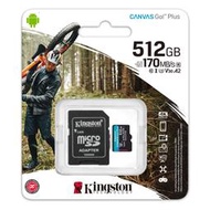 金士頓SDCG3/512GB 運動相機，空X機，4K影片製作適用Canvas Go!Plus microSD 記憶卡