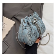 Drawstring Bag Luxury Bling Bling Denim Jeans Bucket Bag for Party Invitations