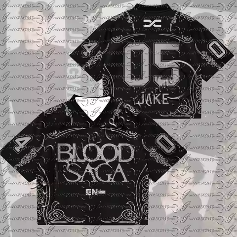 Unisex Black American Football Jersey Inspired by ENHYPEN 'BLOOD SAGA' Streetwear Casual Top for Men