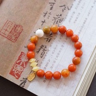 9mm天然包漿南紅瑪瑙 蜜蠟百香籽猛獁牙圓珠設計單曲手串手鍊s