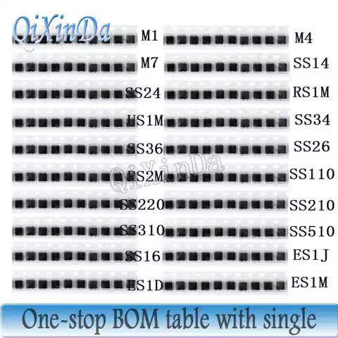 SMD Diode Assorted Kit M1 M4 M7 SS14 SS24 SS34 SS210 SS220 SS510 RS1M US1M ES1M 20ValuesX10pcs Elect