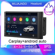 MUJAJNDO คำสั่งเสียงแอนดรอยด์สำหรับรถยนต์ Android15 6 + 64G,4 + 64G 2DIN เฮดยูนิตแอนดรอยด์ GPS สเตอร