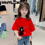 WHYLOOK baju t pakaian kanak-kanak perempuan cartoon kucing hitam cat sweet fashion t-shirt