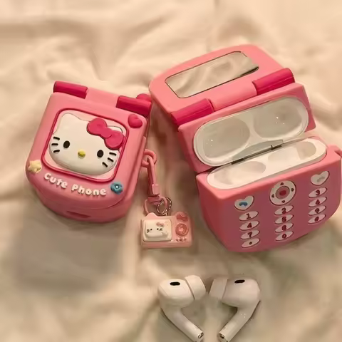 Kawaii Sanrio HelloKitty Creative Phone Shaped Silicone Case for AirPods 4 & AirPods Pro 2 Cute Anim