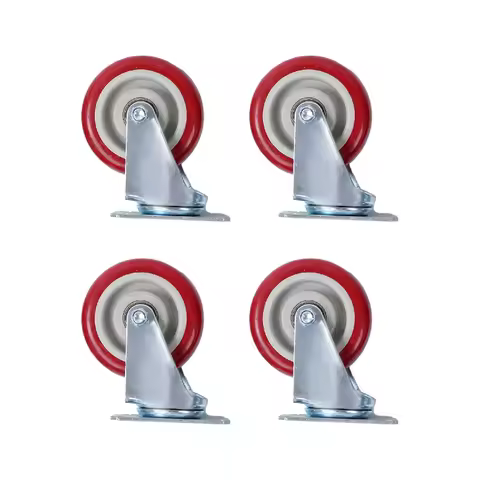 4 Pack 4 Inch Caster Wheels Heavy Duty Wheels Plate Polyurethane Red Color for Moving Furniture