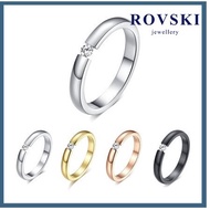 ROVSKI Fashion Korean Ready Stock Jewelry Simple Diamond Cincin Lelaki Men and Perempuan Women Couple Ring Rose Gold Plated 925 Sterling Silver Black Gold Silver 925 Original