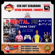 Spanduk/banner rental ps playstation ps2 ps3 ps4 ps5 banner jasa rental ps ukuran 200x60cm
