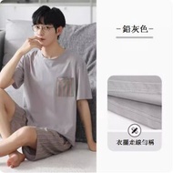 ONE - 夏季涼感絲滑短袖睡衣套裝【別致新穎】【L-4XL碼】【下單後聯系客服確認尺碼】#F078032158