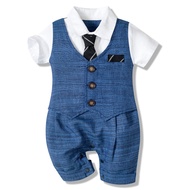Baby Boy Clothes Cotton Handsome Rompers Little Gentleman Tie Outfit Newborn One-piece Clothing Butt