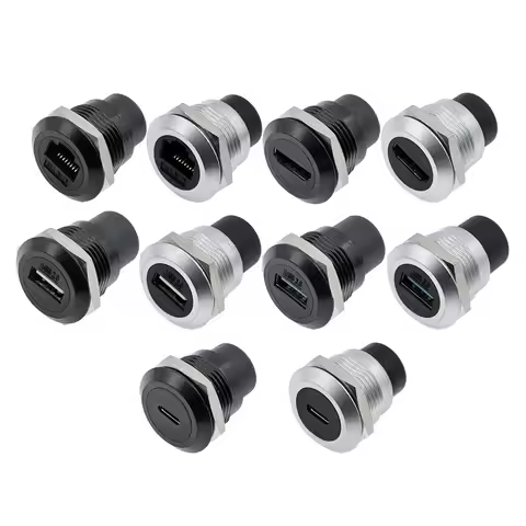 1Pcs Metal Round Socket Module D Type RJ45 Straight Through Network USB2.0 USB3.0 Connector Panel Mo