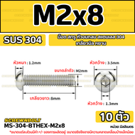 น็อต สกรู หัวจมกลม สแตนเลส 304 เกลียวมิล หยาบ M2 M2.5 / Button Head Hexagon Socket Machine Screw SUS