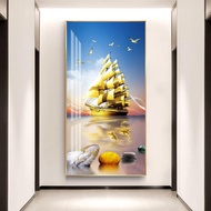 Wall Art Pictures For Living Room New Chinese Den Boat Ship Canvas Painting Lucky Stone Zen Posters 