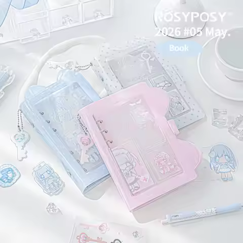 MINKYS Kawaii Pink/Baby Blue A6 Binder Cat Ear Planner Notebook Korean Cute Girl Polka Dot A6 Binder
