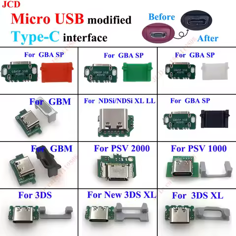 1Set 2 in 1 USB-C USB Type-C Charging Port For Nintendo 3DS New 3DS XL LL GBA SP GBM NDSi XL LL For 