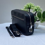 Mill grain leather crossbody bag with security number lock, high quality men's Clutch, size 23 x 15 
