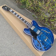 Left Handed Grote ES335 Blue Tiger Burst Semi Hollow Body Electric Guitar Professional Guitar