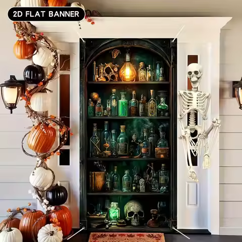 1pc Halloween Witch Potion Long Banner - Gothic Potion Master Decoration, Horror Haunted House Party