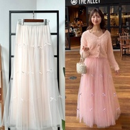98CM 88CM 78CM (140-170cm Height) Korea Fashion Women Fluffy Flowy Skirts Mesh Tulle Ribbon Maxi Ski