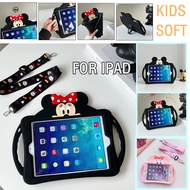 Kids Cute Mickey Minnie Case For iPad Mini 1 2 3 4 5 6 Air Pro 10.5" 10.9" 11" 9.7" 10.2" 4th/5th/6th/7th/8th/9th/10th Gen Handle Stand Soft TPU Shoulder Strap Black Pink Cover