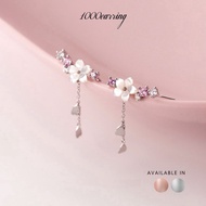1000earring 925 Sterling Silver White Sakura Climber Earrings - Silver