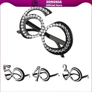 [SONONIA] Glitter Crystal Black  Birthday Eye Glasses Anniversary Wedding Party Fancy Dress 30/40/50