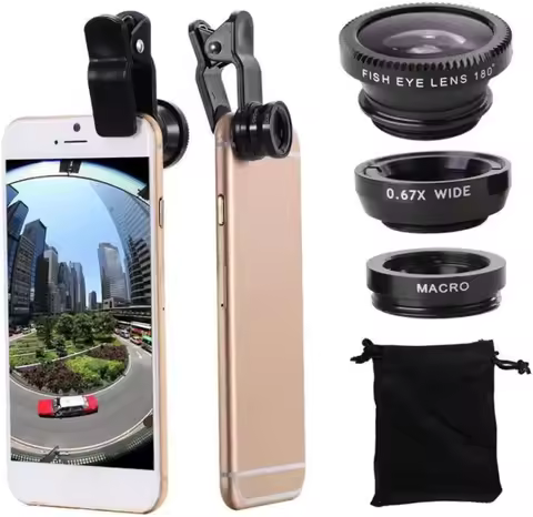 3in1 Fisheye Lens Wide Angle Micro Camera Lens for iPhone 16 15 14 13 11 Zoom Fish Eye Len for Smart