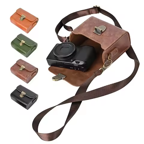 Oil Skin PU Strap Case Camera Bag for Canon G7X G7X2 3 Mark II III SX740HS SX730HS RX100 ZV1F ZV1 ZV