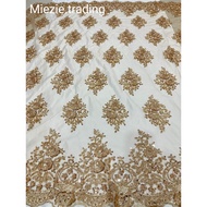 Kain Lace Meter (Champagne) / Lace Fabric Beaded / Embroidery Lace Fabric for high grade dresses baju pengantin