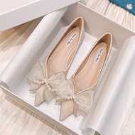Size 33-46 Pointed soft-soled Shoes Pearl Pansy Shoes 2023 New Large Size Boat Shoes Wedding Shoes Bow Women's Shoes