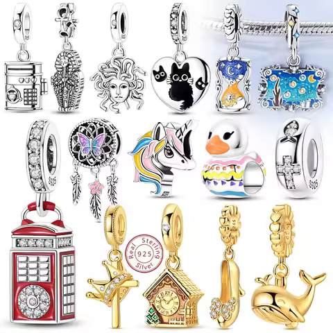 New Original Charms Beads 925 Sterling Silver Whale Cross Butterfly Medusa Charm Fit Bracelet Bangle